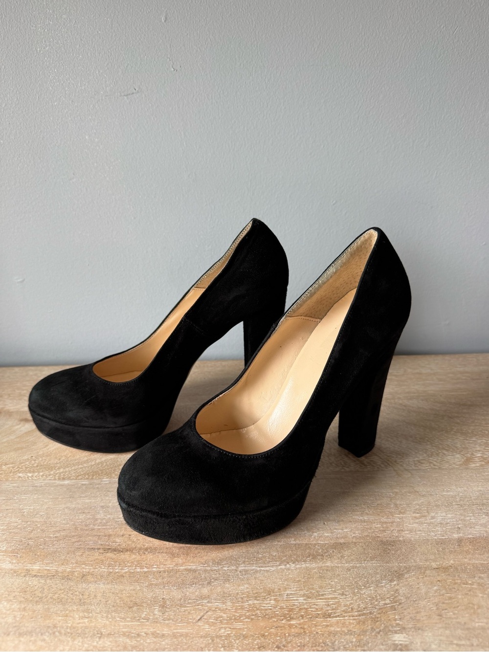 Women's Black Suede Platform Pump with Block Heel
